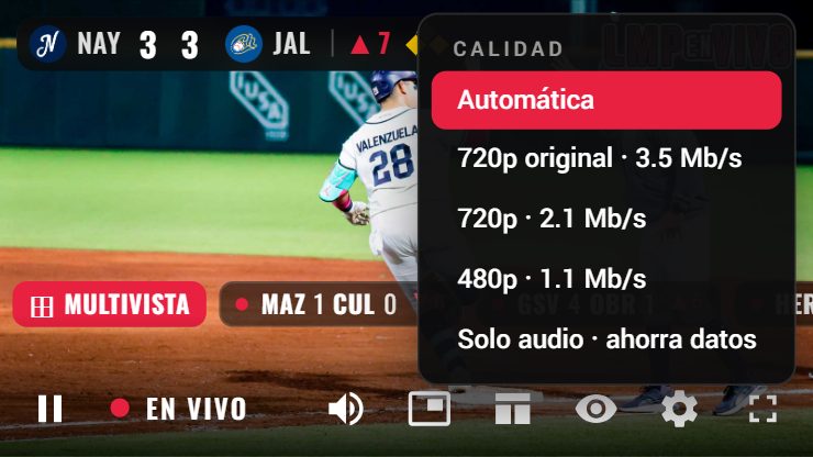 Menú del engrane: 720p, 480p o solo audio
